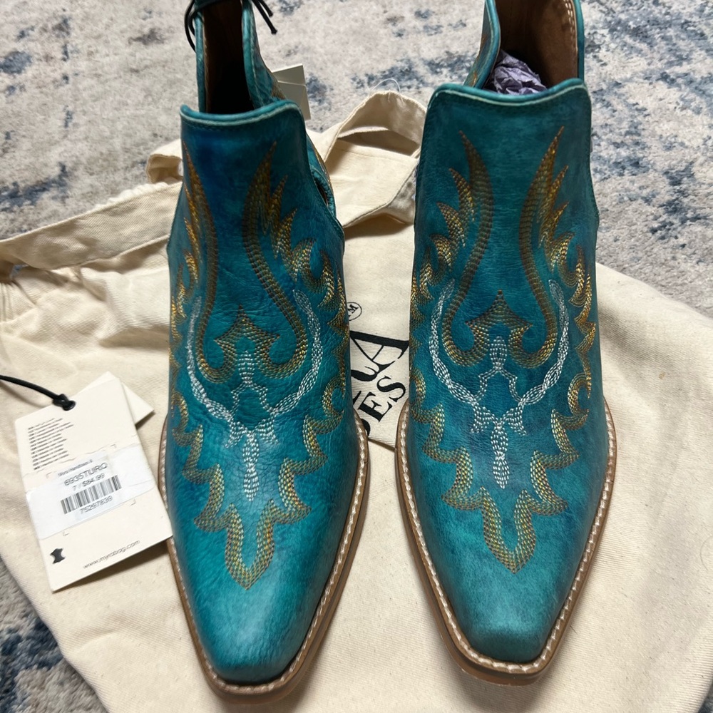 Myra Bag Teal and Gold Ankle Boots